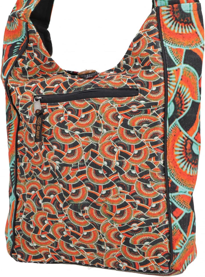 GURU SHOP Geräumiger Schulterbeutel mit Psychodelischem Druck, Hippie Tasche - Lotus, Herren/Damen,