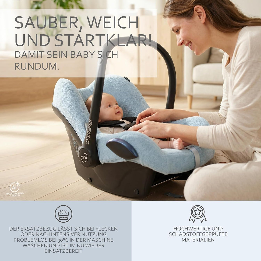Frottee Sommerbezug [Schonbezug für Babyschale] Autositz kompatibel mit Maxi Cosi Cabrio Fix + GRATI