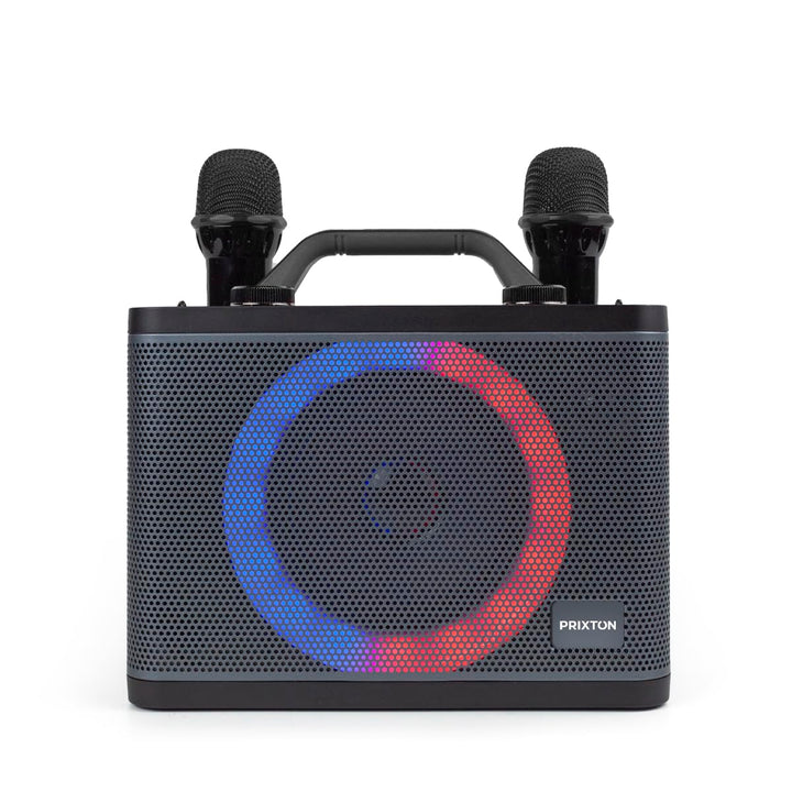 PRIXTON Karaoke Maschine Party | 2 kabellose Mikrofones, Tragbaren Bluetooth Lautsprecher mit RGB-LE