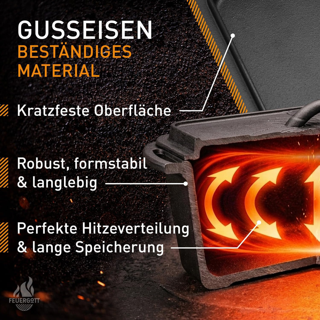Brotbackform aus Gusseisen 3 Liter mit Deckel - Kastenform ideal für Brot, Kuchen, Dutch Oven Rezept