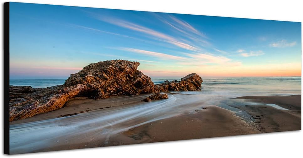 Paul Sinus Art Panoramabild auf Leinwand und Keilrahmen 120x40cm Kalifornien Strand Felsen Sonnenunt