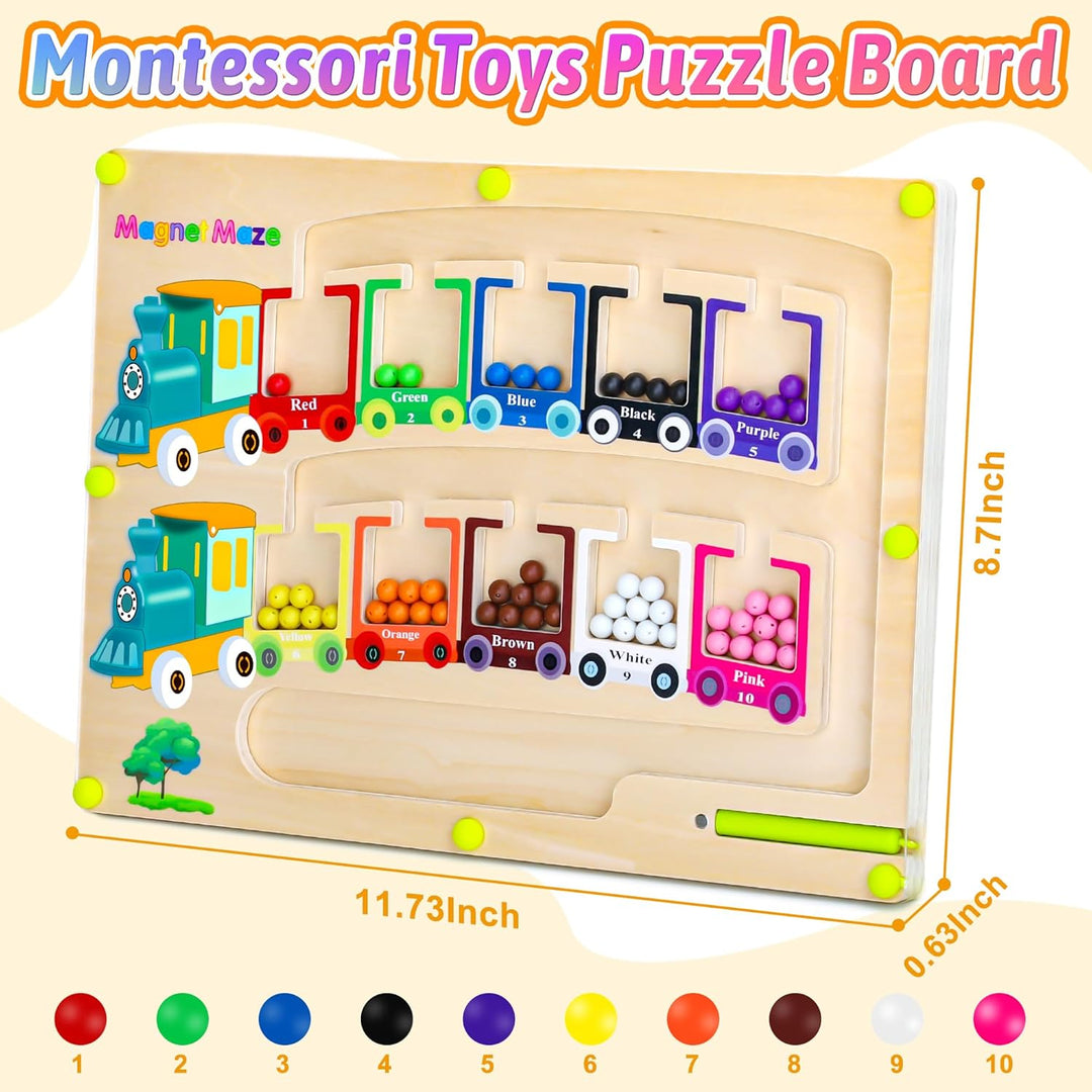 Vindany Magnetspiel Labyrinth Spielzeug- Zahlen Farben Lernen Sortierspiel Montessori Spielzeug Holz