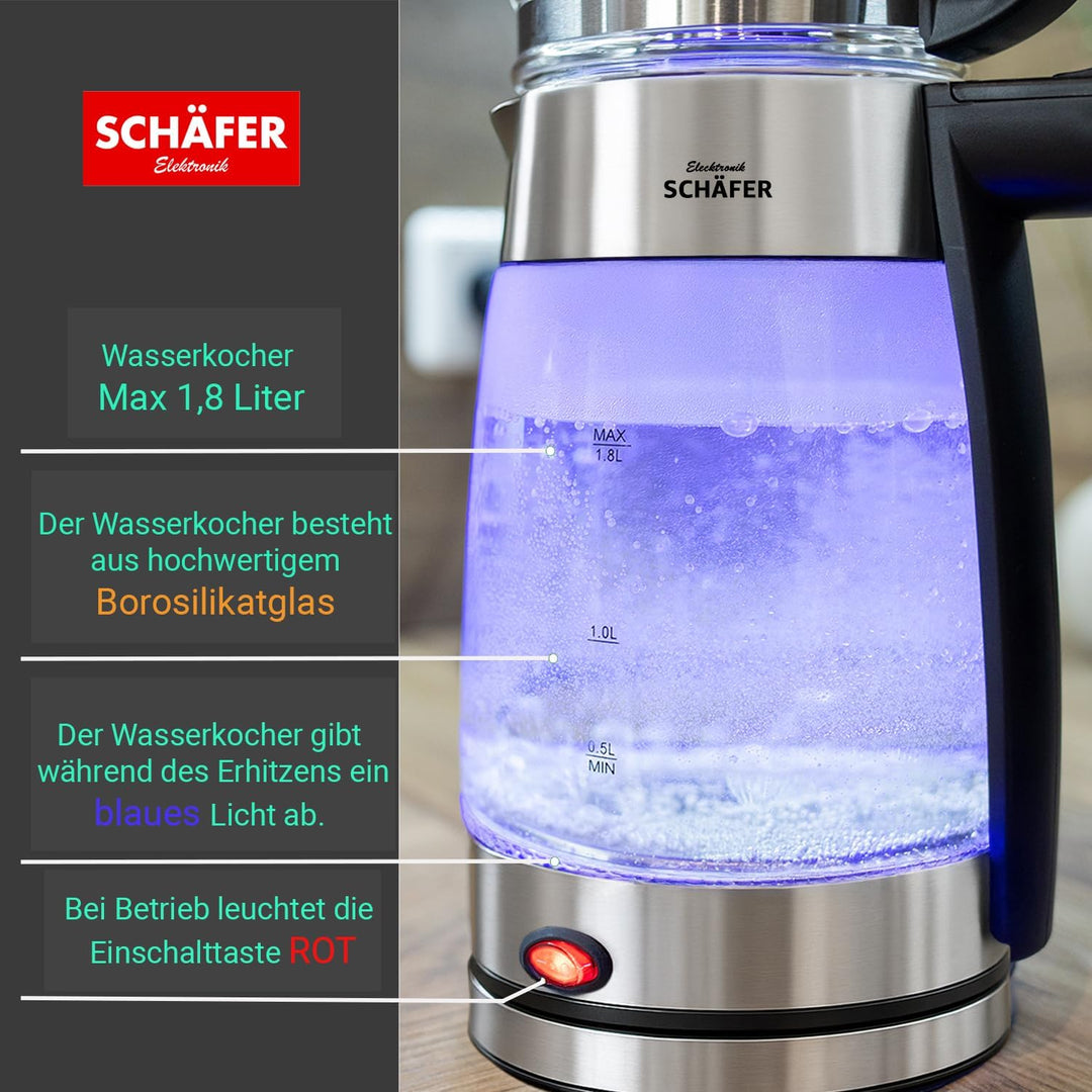 Teekocher Wasserkocher Edelstahl - Silber - mit Teesieb Abschaltautomatik und Warmhaltefunktion - 2,