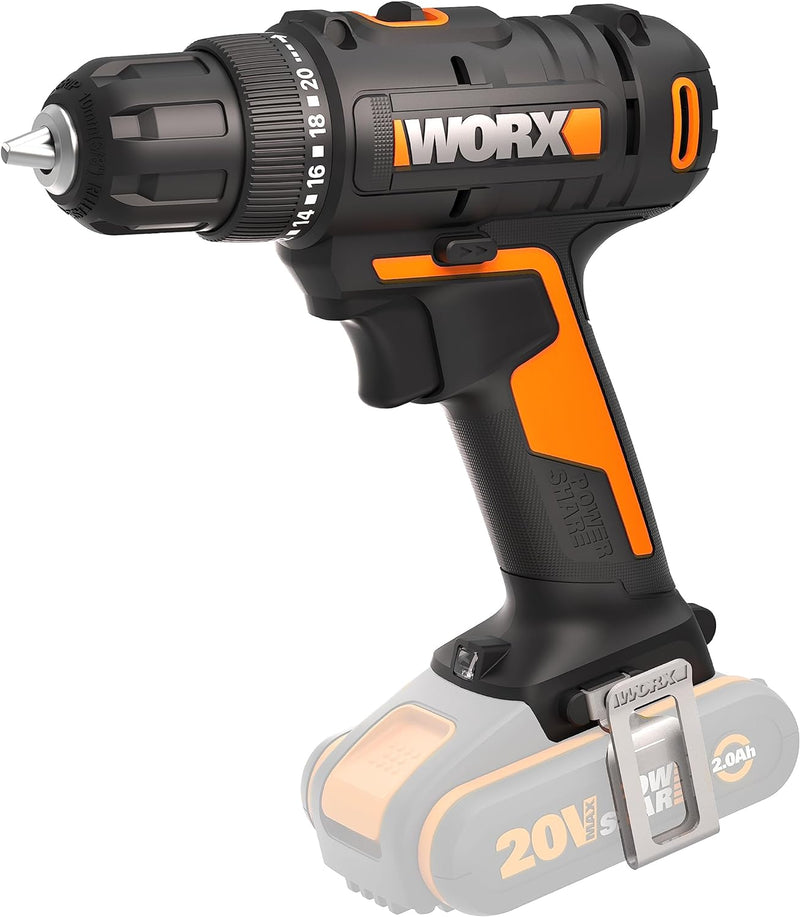 WORX WX100.9 Akku Bohrschrauber 20V – Leistungsstarker Akkuschrauber zum Bohren und Schrauben – 20+1