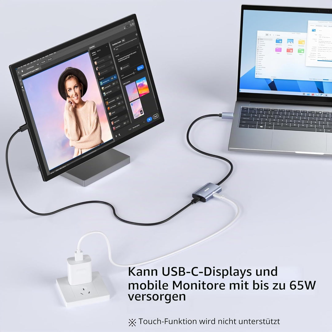 8K@30Hz / 4K@144Hz DisplayPort-auf-USB-C-Adapter mit PD 65W-Ladefunktion, Graphit-Kabel, DisplayPort