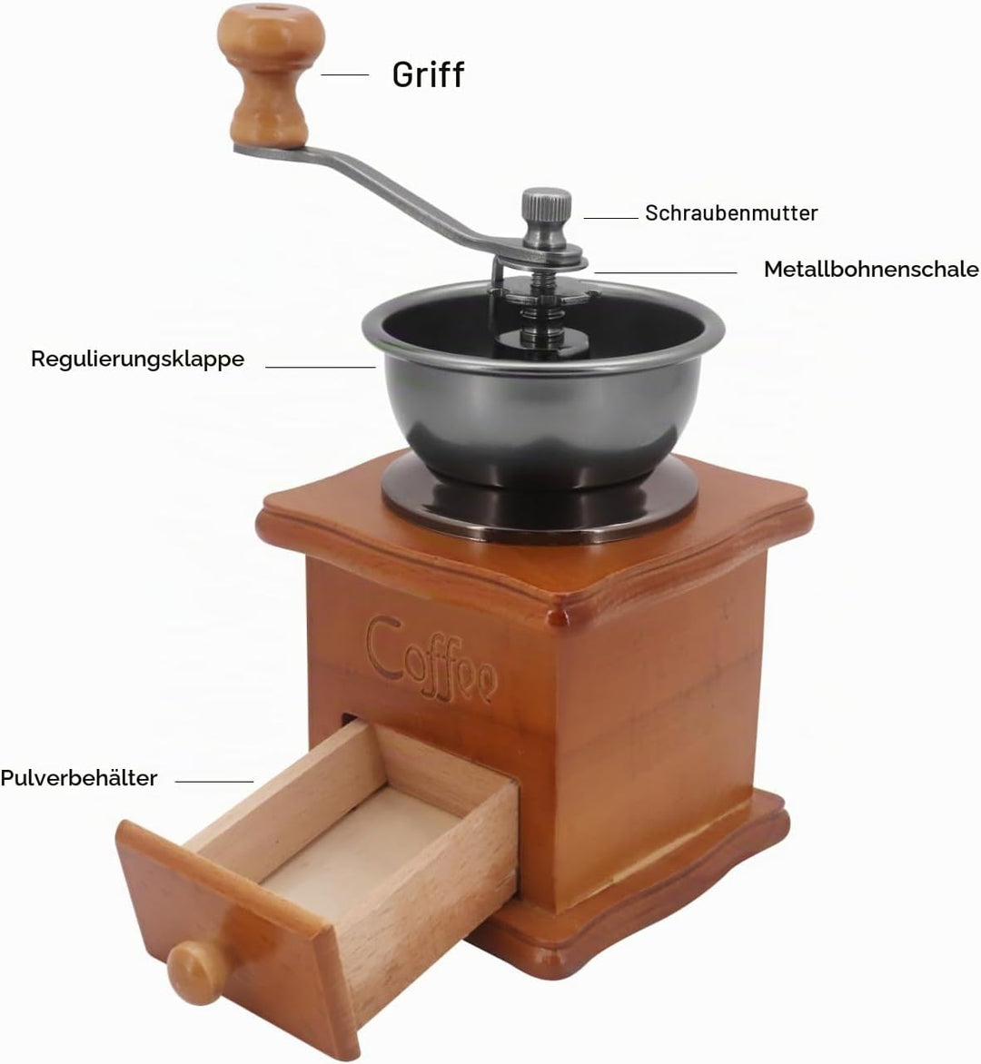 Manuelle Kaffeemühle, Holz Retro Antik Keramik Handkurbel Kaffeemühle, Retro-Handkaffeemühlen, Einst