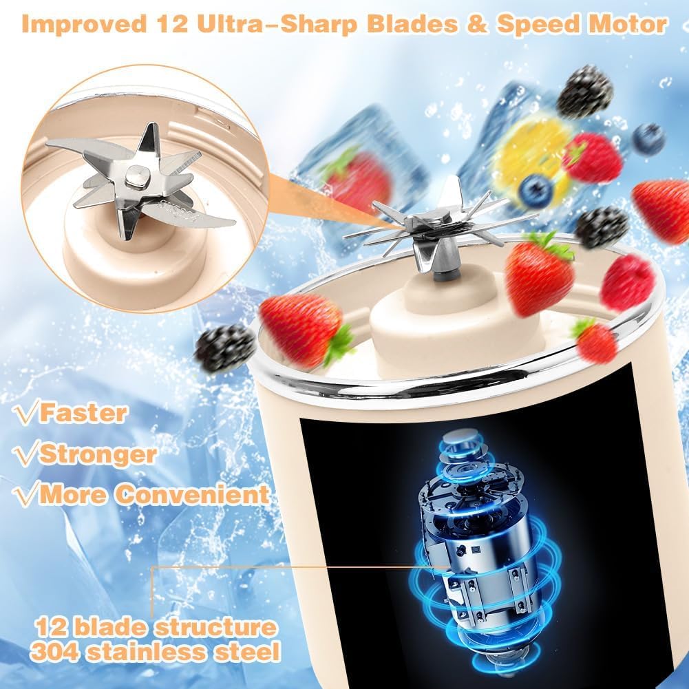 Tragbarer Mixer, 700 ml Mixer Smoothie, Mini-Standmixer mit 12 Edelstahlklingen und Digitalanzeige,
