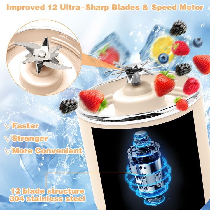 Tragbarer Mixer, 700 ml Mixer Smoothie, Mini-Standmixer mit 12 Edelstahlklingen und Digitalanzeige,
