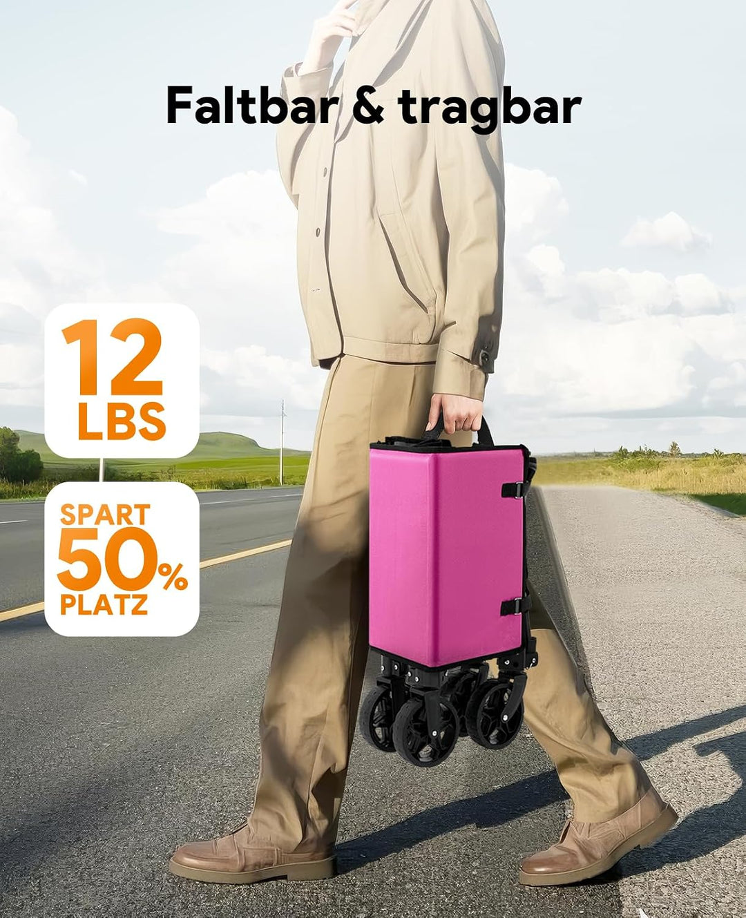 3 in 1 Bollerwagen Faltbar 120L, Klappbar Handwagen mit Rädern, 220lbs Transportwagen Faltbar, Umbau