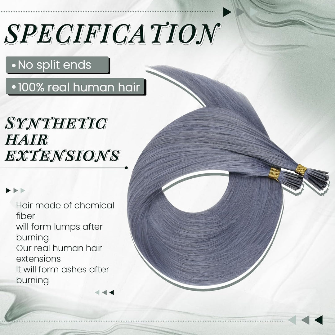 RUNATURE Bonding Extensions Echthaar I Tip GrauBlau 35cm Remy Keratin Extensions Echthaar 20g Bondin