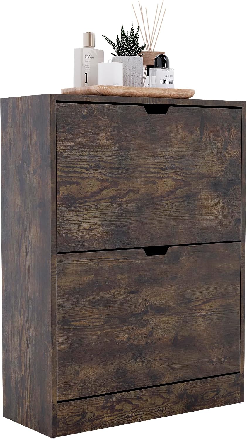 Vida Designs Schuhschrank mit 2 Schubladen, platzsparender schlanker Schuhschrank mit 2 Klappschubla
