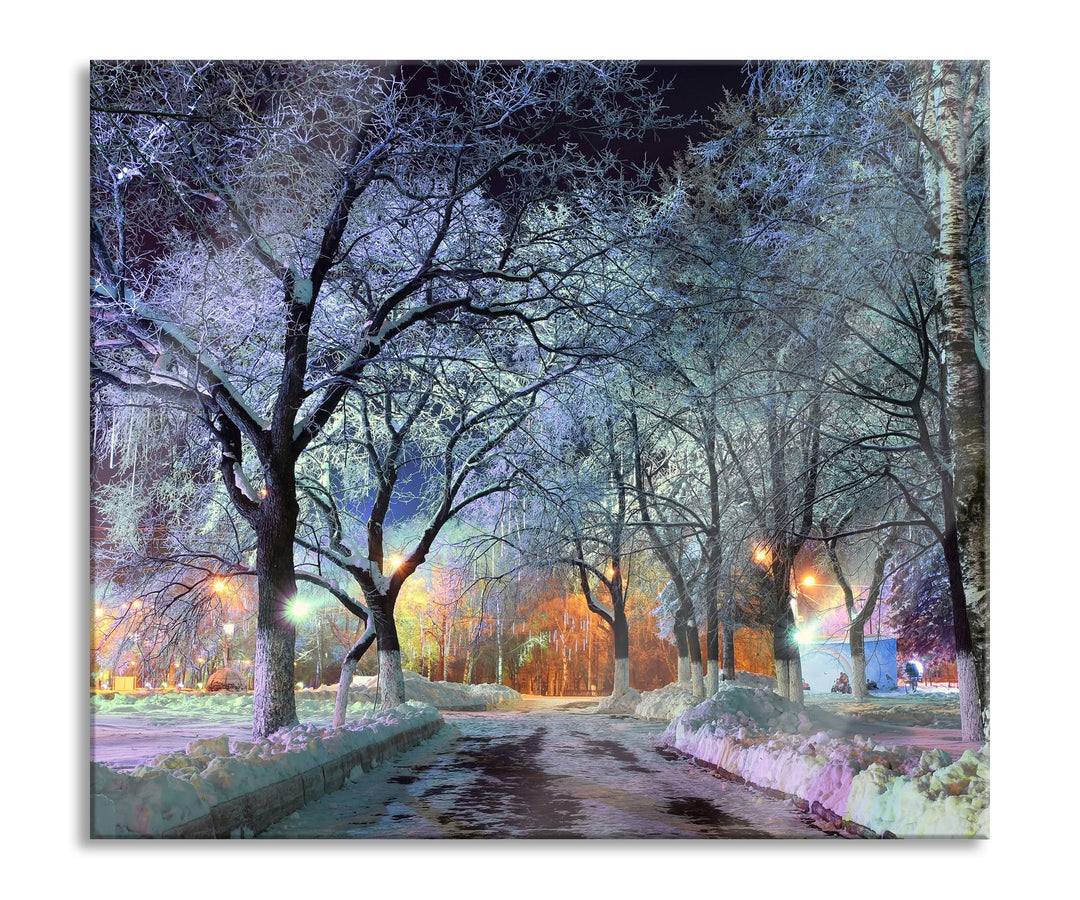 Baumallee im Winter Herdabdeckplatte & Spritzschutz aus Echtglas | Für Herd-Kochfelder | 60x52 cm