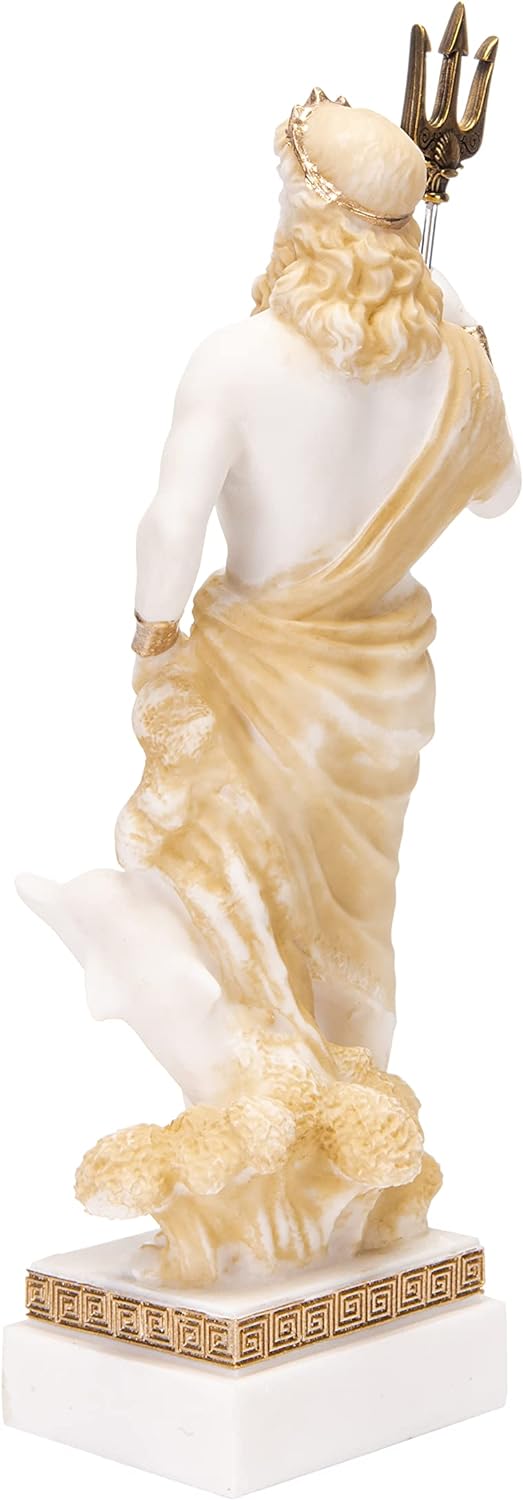 Poseidon Griechischer Gott des Meeres mit Dreizack Statue Figur Gold Alabaster 25,4 cm