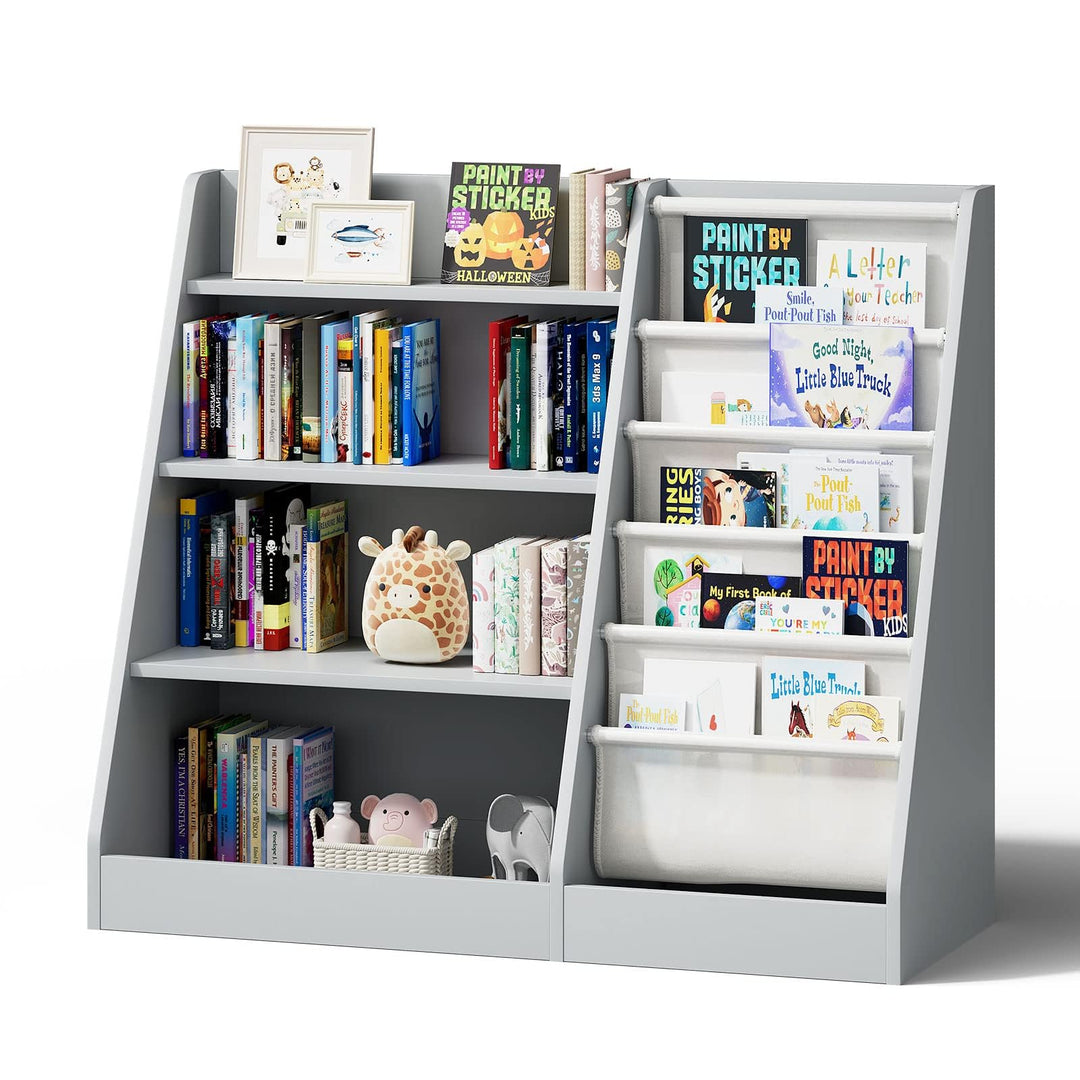 NACHES Kinderregal Bücherregal für Kinder, 90x40x80cm, mit 5 Ablage und 4 offenen Fächern, aus Holz,