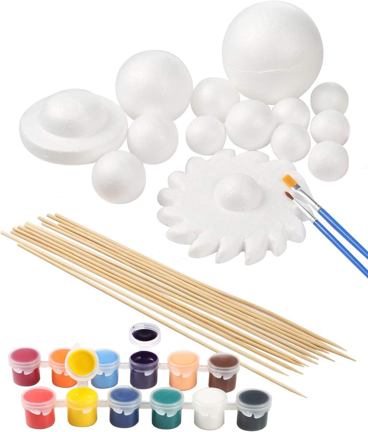 Pllieay Solarsystem-Modell-Schaumkugel-Set enthält 14 Polystyrol-Kugeln, 12 Bambusstäbe, 12 Farbpigm