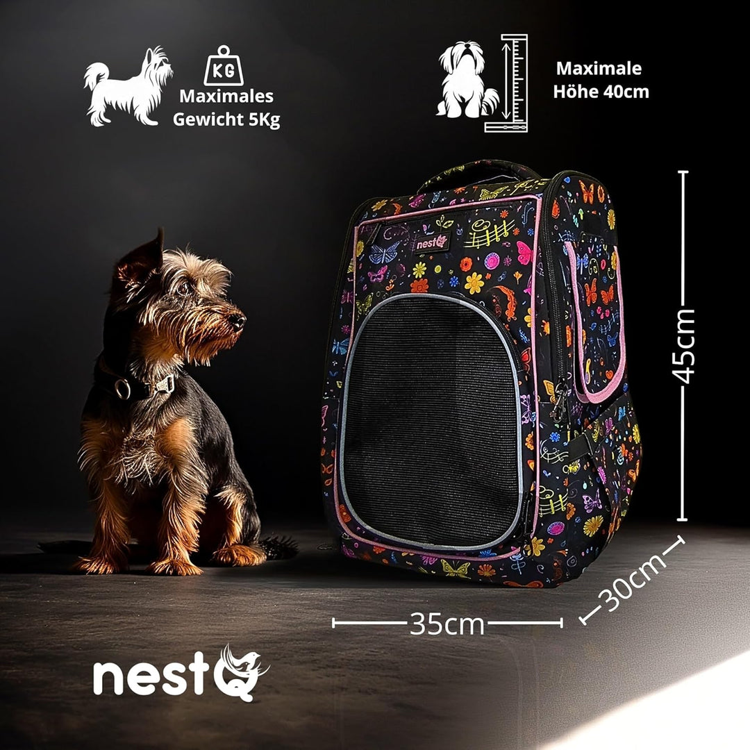 Rucksack für Hunde und Katzen, Max. 5kg, Schmetterling Pink, Ergonomischer Träger mit Belüftung, Bac