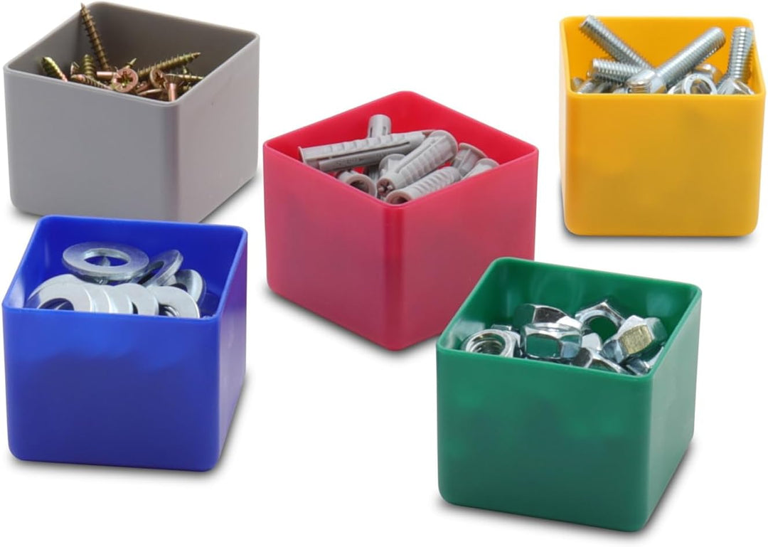 1a-TopStore 25 Stück Einsatzkasten Serie E40, farblich sortiert, 5 Farben u. 4 Grössen, aus Polystyr
