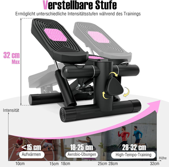 COSTWAY Mini-Stepper mit Widerstandbändern, 2 in 1 Up-Down Stepper mit verstellbarem Widerstand & LC