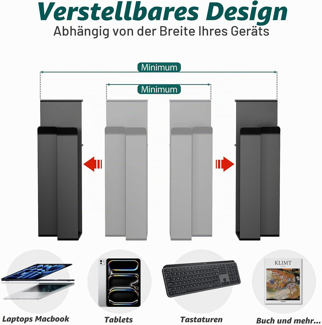 Dual‑Geräte Verstellbarer Laptopständer mit Klemme für Schreibtische - Kein Bohren - Edelstahl‑Ablag
