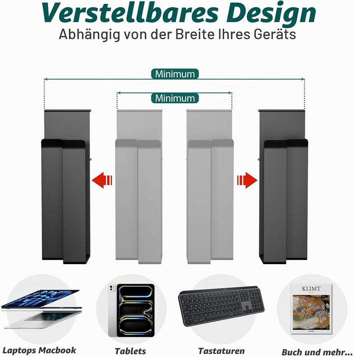 Dual‑Geräte Verstellbarer Laptopständer mit Klemme für Schreibtische - Kein Bohren - Edelstahl‑Ablag