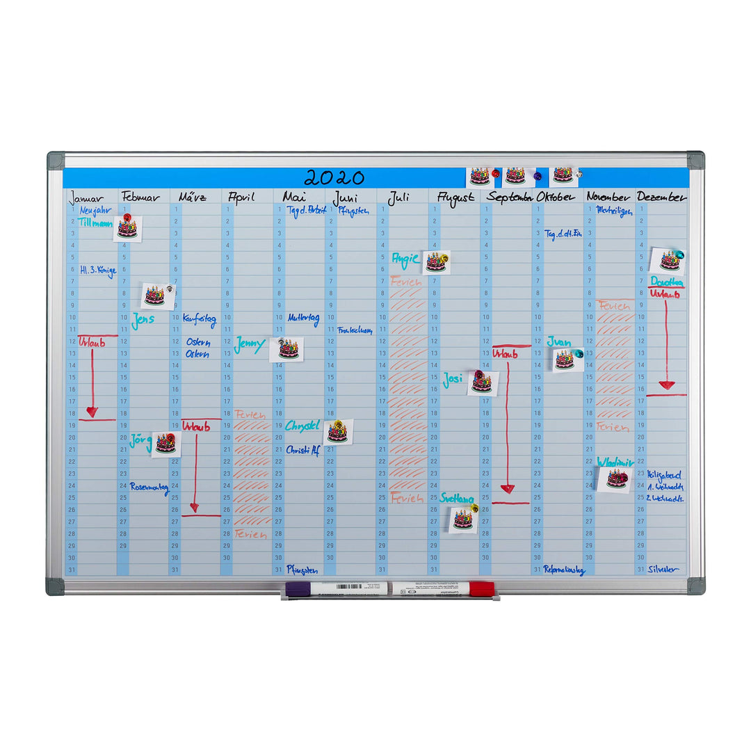 Relaxdays Whiteboard, Jahresplaner, abwischbar, magnetisch, Planungstafel mit Stiftablage, Magnetwan