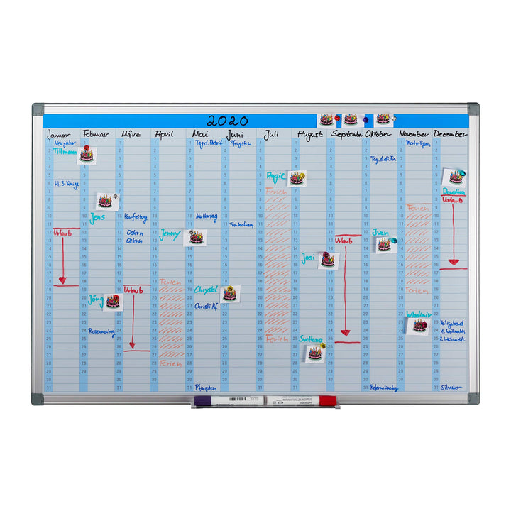 Relaxdays Whiteboard, Jahresplaner, abwischbar, magnetisch, Planungstafel mit Stiftablage, Magnetwan