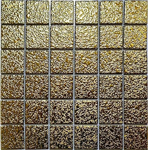 Keramik Mosaikplatte Medio uni Gold gehämmert 10 Matten