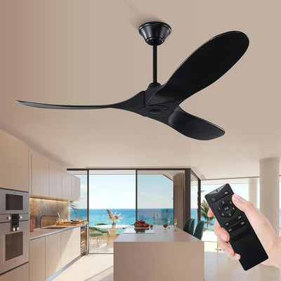XSGDMN Schwarzer Deckenventilator ohne Beleuchtung, Deckenventilator aus Holz mit Fernbedienung, DC-