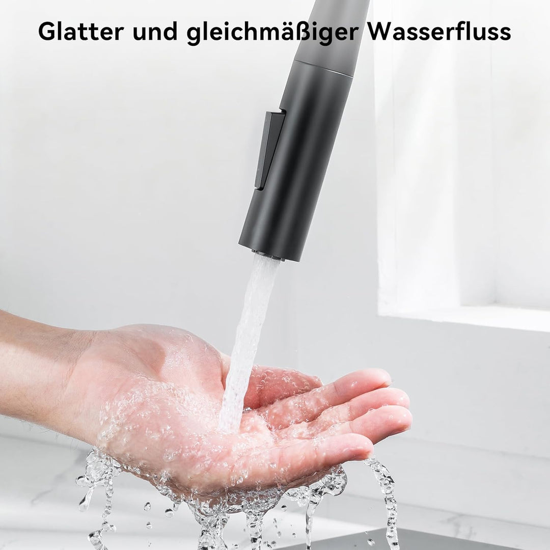 CECIPA Wasserhahn Küche Gebürstet, Flexibler Wasserhahn mit 2 Strahlarten, Küchenarmatur Schwarz 360