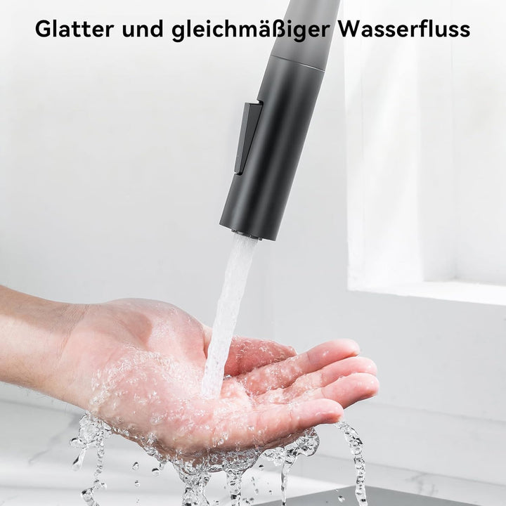 CECIPA Wasserhahn Küche Gebürstet, Flexibler Wasserhahn mit 2 Strahlarten, Küchenarmatur Schwarz 360