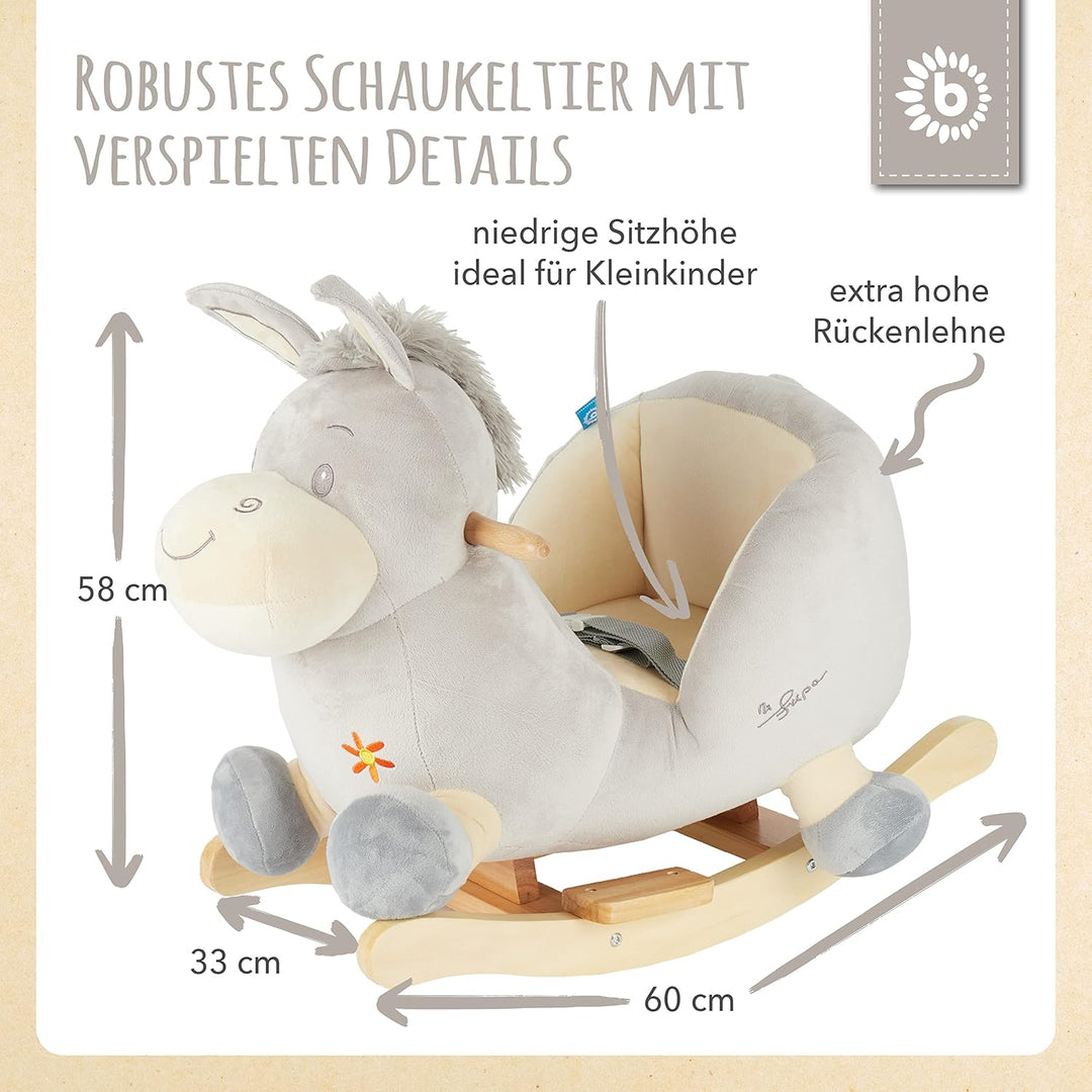 Bieco Plüsch Schaukeltier Esel Fips, 60 cm | Kinder Schaukelstuhl mit Sicherheitsgurt | Baby Schauke