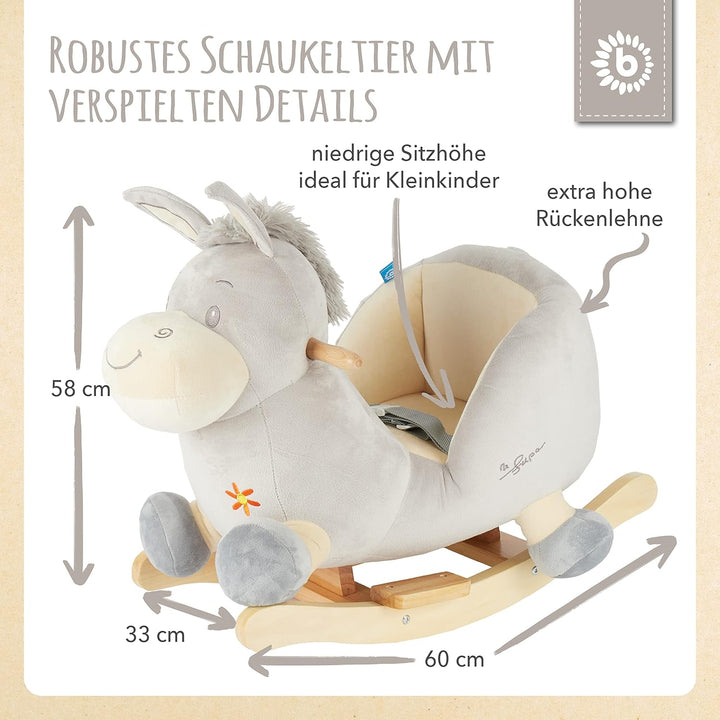 Bieco Plüsch Schaukeltier Esel Fips, 60 cm | Kinder Schaukelstuhl mit Sicherheitsgurt | Baby Schauke