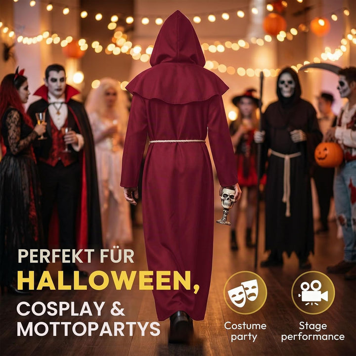 KONVINIT Mönch Robe Kostüm Männer Prister Gewand Kostüm Mittelalterliche Robe mit Kapuze Halloween K