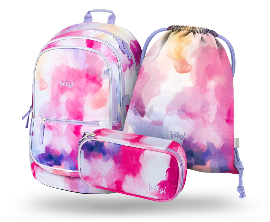 Baagl Schulrucksack Set Mädchen 3 Teilig, Schultasche für Grundschule Volksschule, Grundschule Ranze