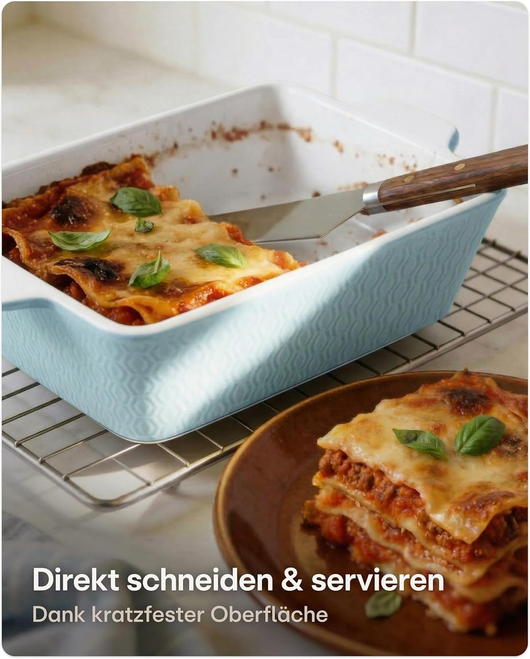 Auflaufform aus Keramik für 2 Personen - Für Lasagne, Tiramisu & Auflauf - Extra Hoher Rand - Eckig