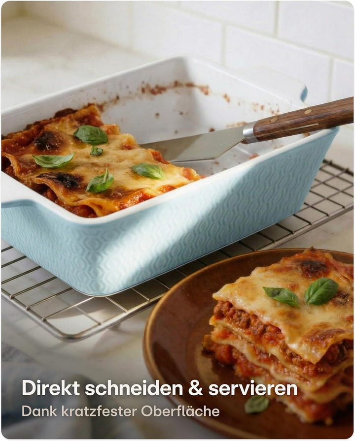 Auflaufform aus Keramik für 2 Personen - Für Lasagne, Tiramisu & Auflauf - Extra Hoher Rand - Eckig