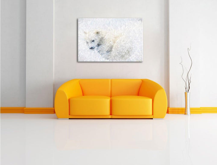 Pixxprint Eisbär im Schnee / 100x70cm Leinwandbild bespannt auf Holzrahmen/Wandbild Kunstdruck Dekor