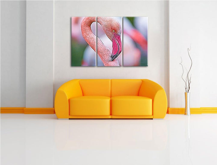 prächtiger Flamingo Spezial 3-Teiler Leinwandbild 120x80 Bild auf Leinwand, XXL riesige Bilder ferti