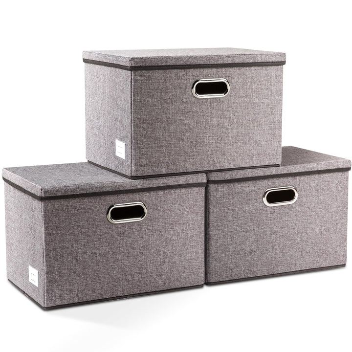 PRANDOM Grosser Aufbewahrungskorb, faltbar, würfelförmig, Leinenstoff, Aufbewahrungsbox mit Deckel u