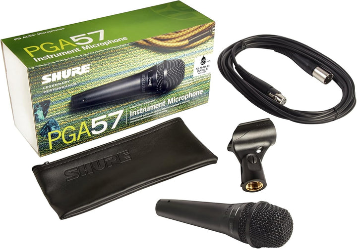 Shure PGA57 Dynamisches Instrumentenmikrofon mit Nierencharakteristik, inkl. XLR-Kabel Schwarz PGA57