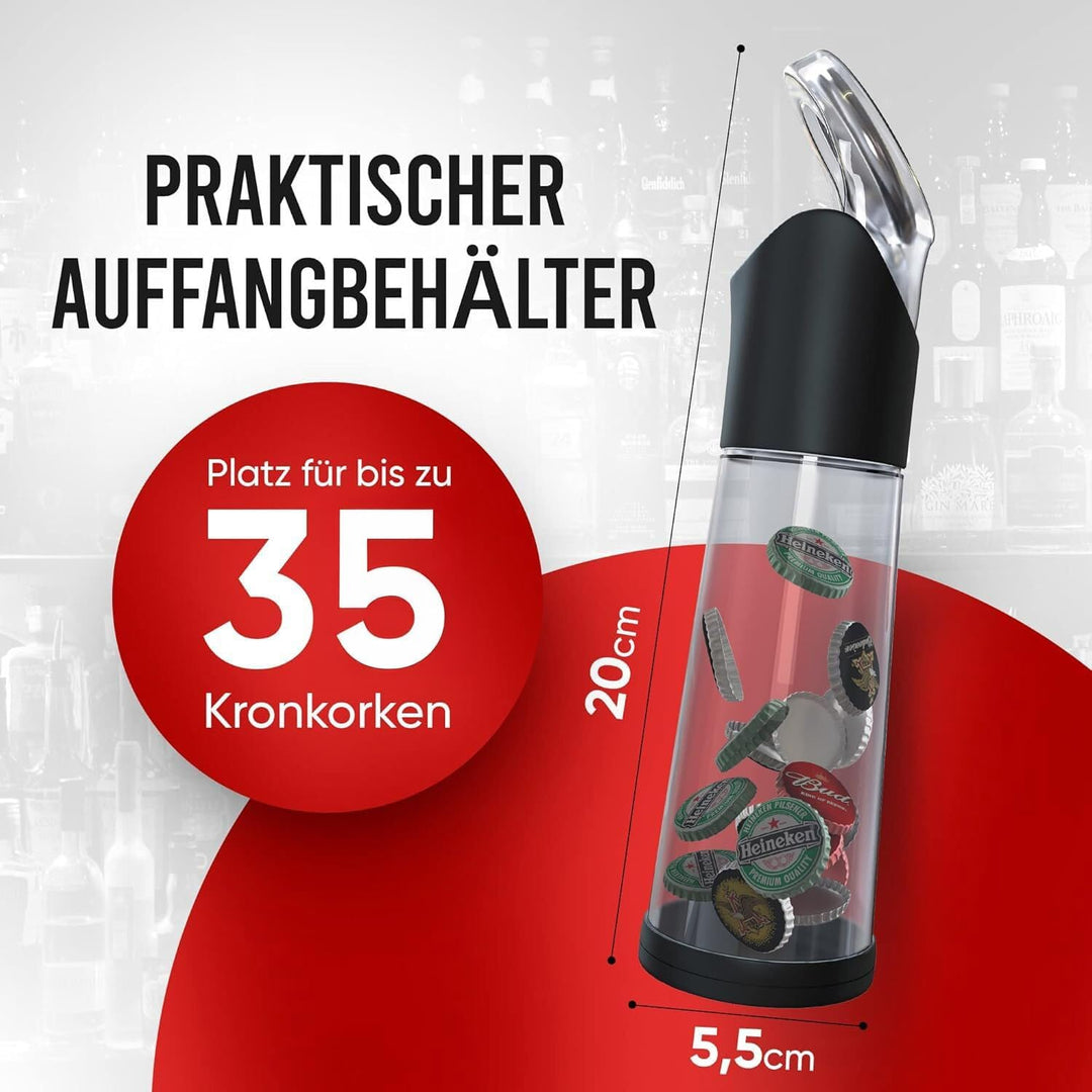 wortek Flaschenöffner mit Auffangbehälter - Getränkeöffner Bieröffner Bierflaschenöffner Kronkorken