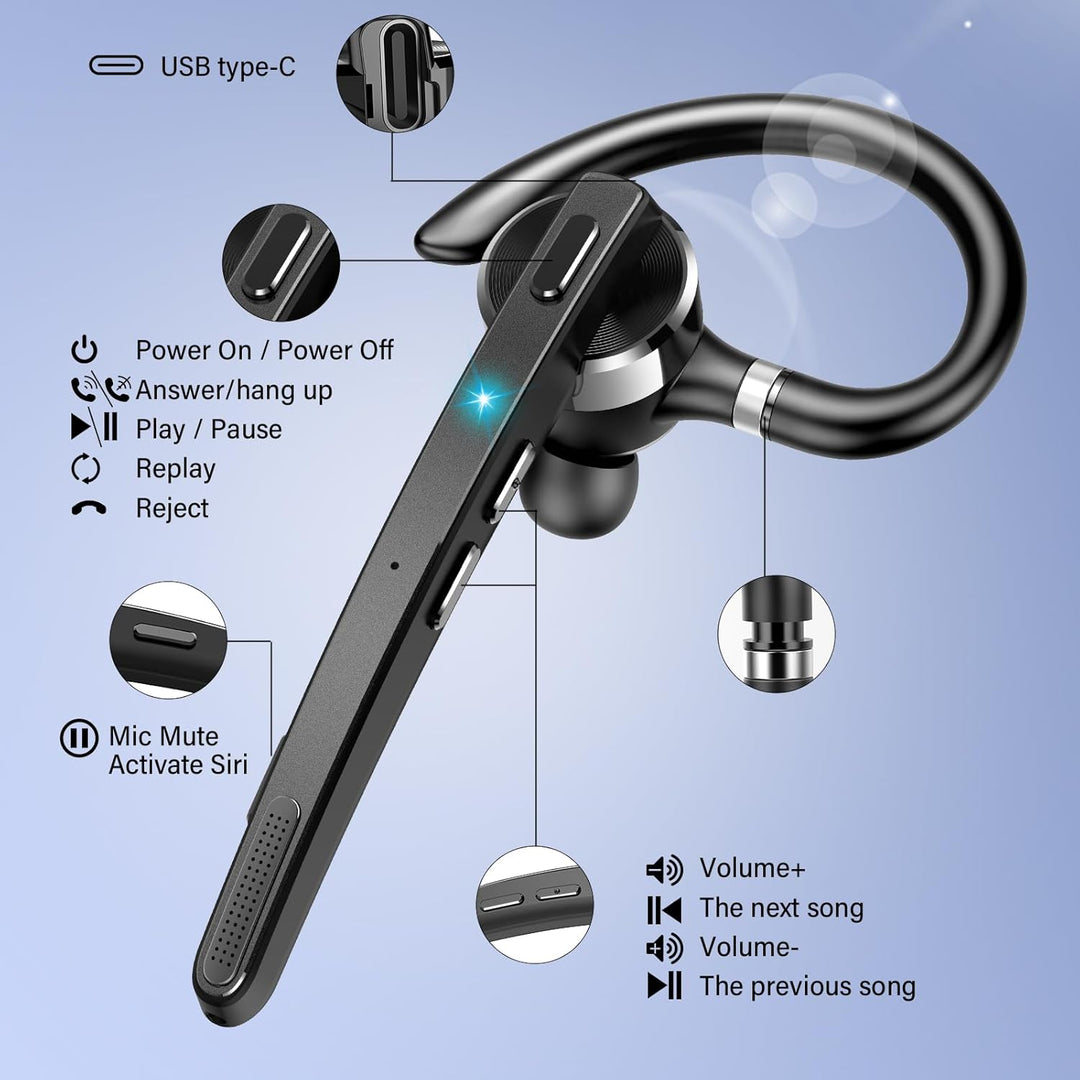 Bluetooth Headset V5.3, Wireless Freisprech Telefon mit CVC 8.0/ENC Dual Mic, APTX, Mute Zwei-Geräte