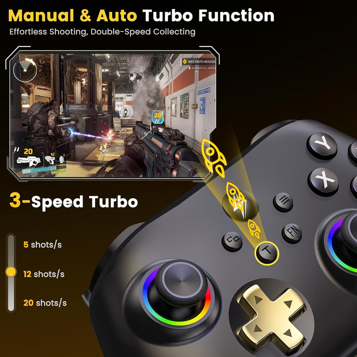 HASACOOL PC Controller mit Hall-Effect Joysticks & Ladestation, Wireless Gamepad 1000Hz für PC/Switc