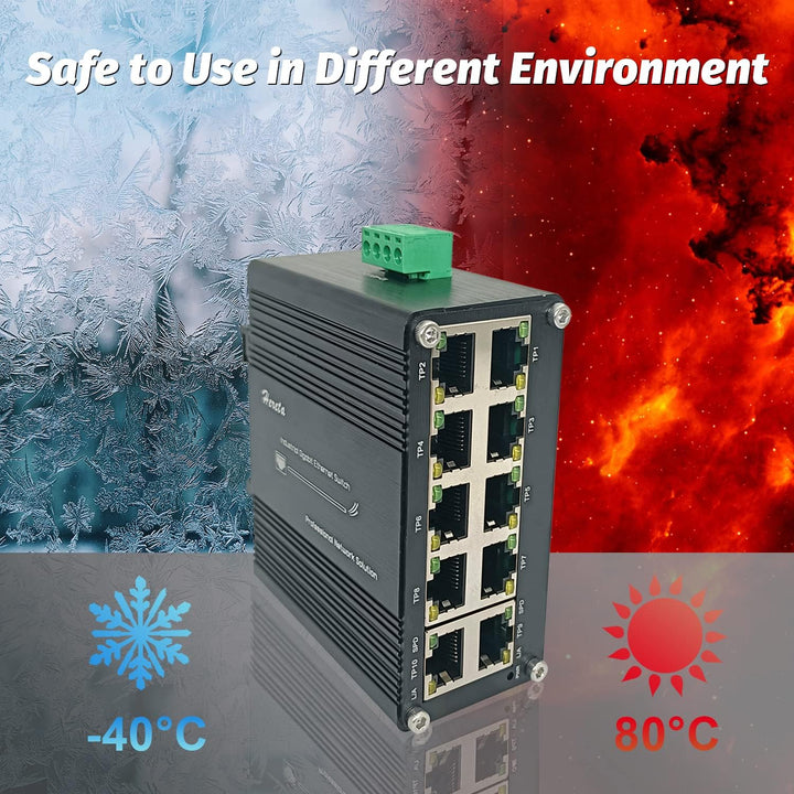 Gehärteter industrieller Gigabit-Ethernet-Switch, 10-Port, 10/100/1000T, RJ45, mit Auto-MDI/MDI-X-Fu