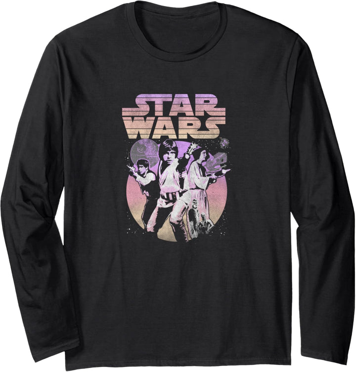 Star Wars Retro Gradient Group Poster Langarmshirt