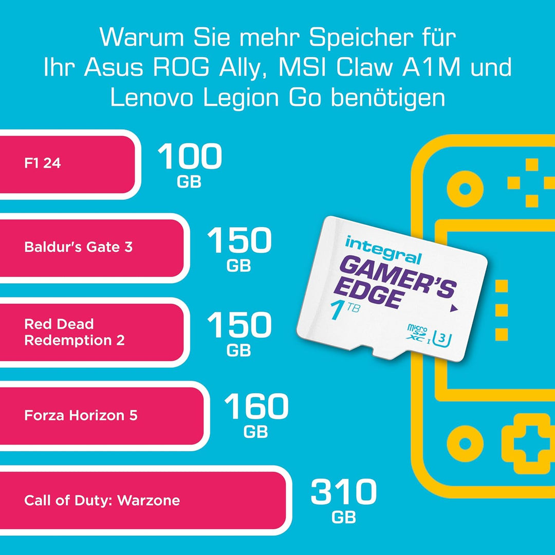 Integral 1TB Gamer's Edge Micro SD Card für die Nintendo Switch - Schnelles Laden & Speichern von Sp