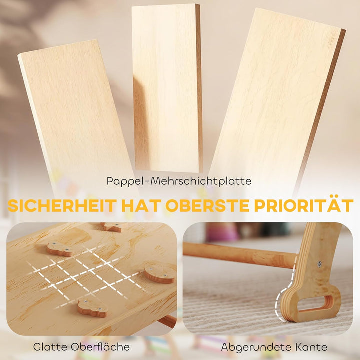 AIYAPLAY 9-in-1 Montessori Klettergerüst Indoor Holz Kletterdreieck mit Rutsche, Kletterbogen, Rampe