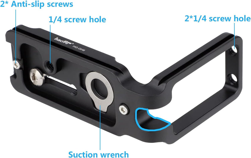 Haoge HG-GH6 Kamera L Halterung für Panasonic Lumix GH6 spiegellose Kamera, Arca Style kompatible Sc