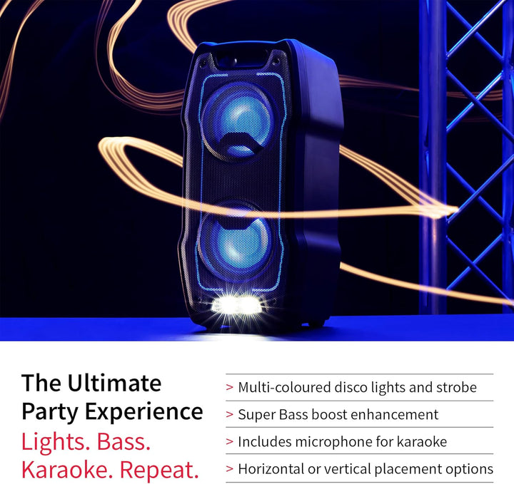 SHARP XParty Sing Party-Lautsprecher 180W – kraftvoller Bluetooth-Sound, LED-Lichter & 13 Std Akkula