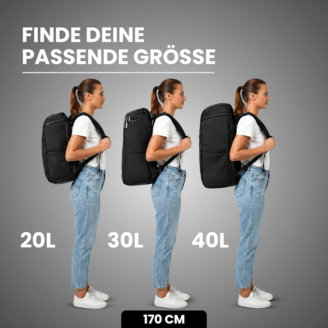 Zeeksack The Organizer - Grosser Rucksack Schwarz 40L - Wasserabweisende Reisetasche mit Laptopfach,